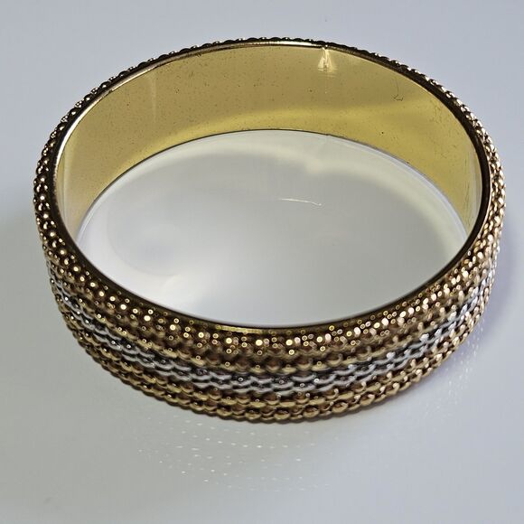 **Final Sale** Amrita Singh Totec Gold Tone Silver Tone Bangle Bracelet 7.75" - Picture 10 of 12